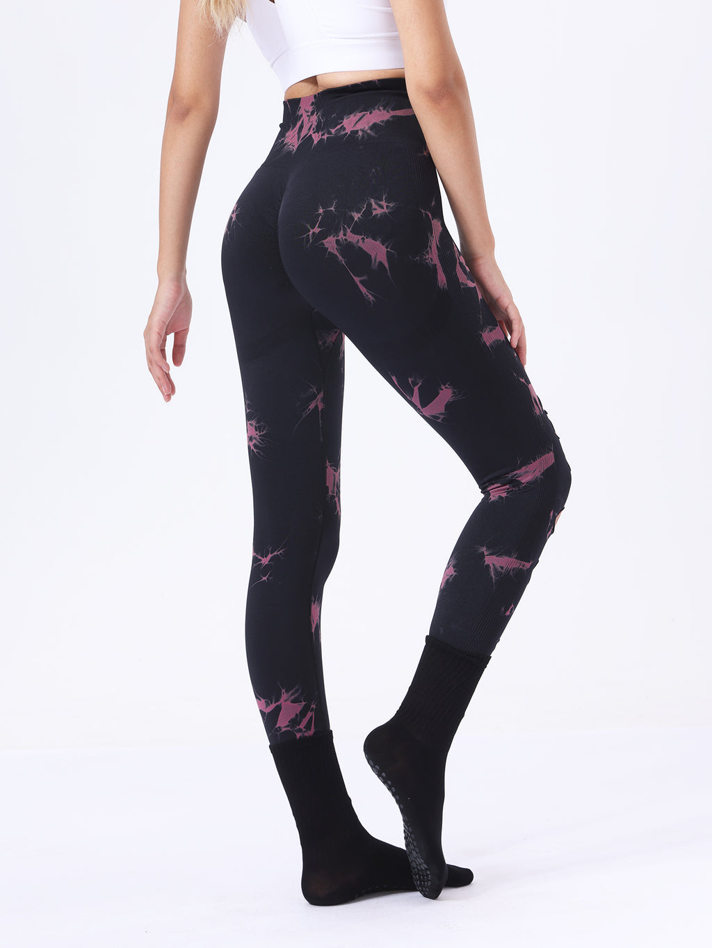 Butt Lifting Yoga Gym Athletic Pants, Hollow Out Tummy Control Sports Leggings Tie Dye Running Pants