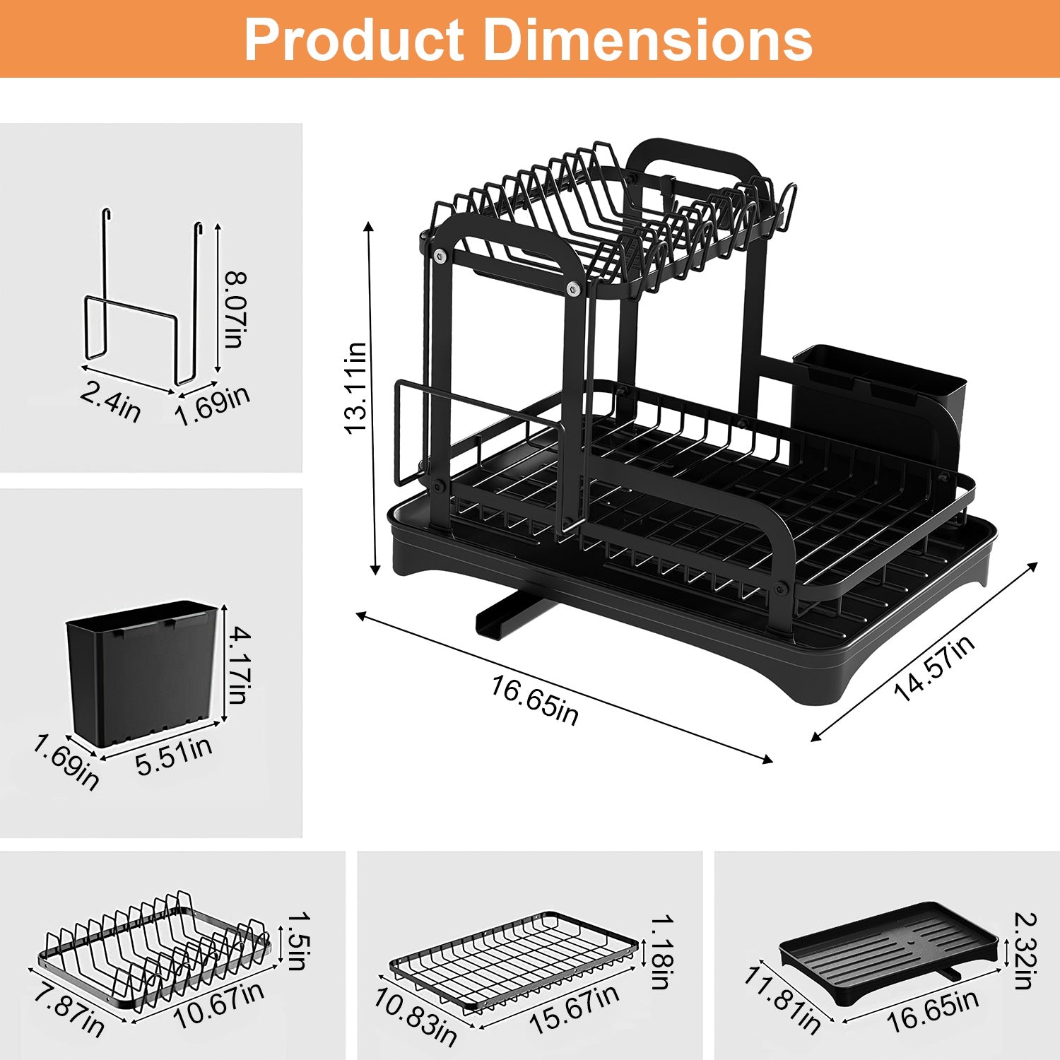 1Pc  2-Tier Dish Drying Rack For Kitchen Counter Space Saving Rustproof Dish Rack With Drainboard Detachable Kitchen Drainer Organizer Set With Utensil Holder Bowl Rack Dish Rack Chopping Board Rack