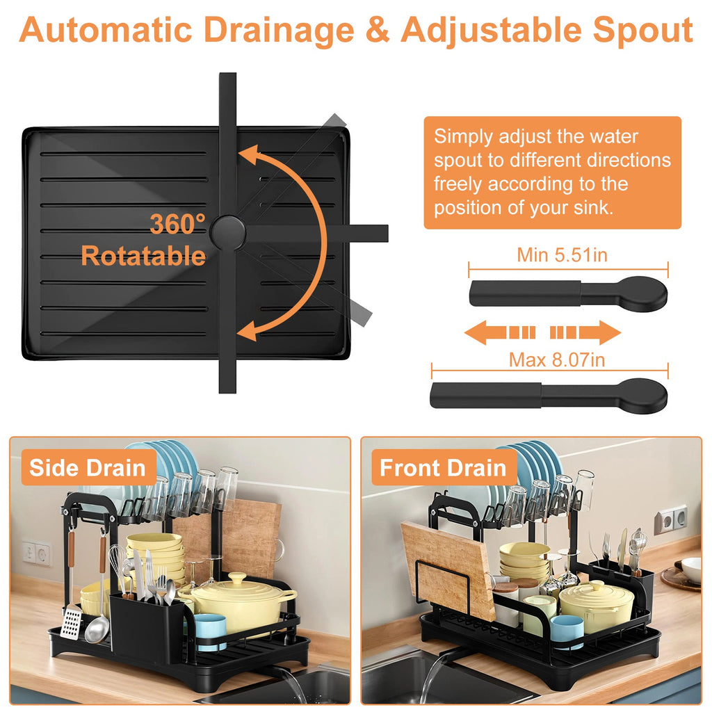 1Pc  2-Tier Dish Drying Rack For Kitchen Counter Space Saving Rustproof Dish Rack With Drainboard Detachable Kitchen Drainer Organizer Set With Utensil Holder Bowl Rack Dish Rack Chopping Board Rack