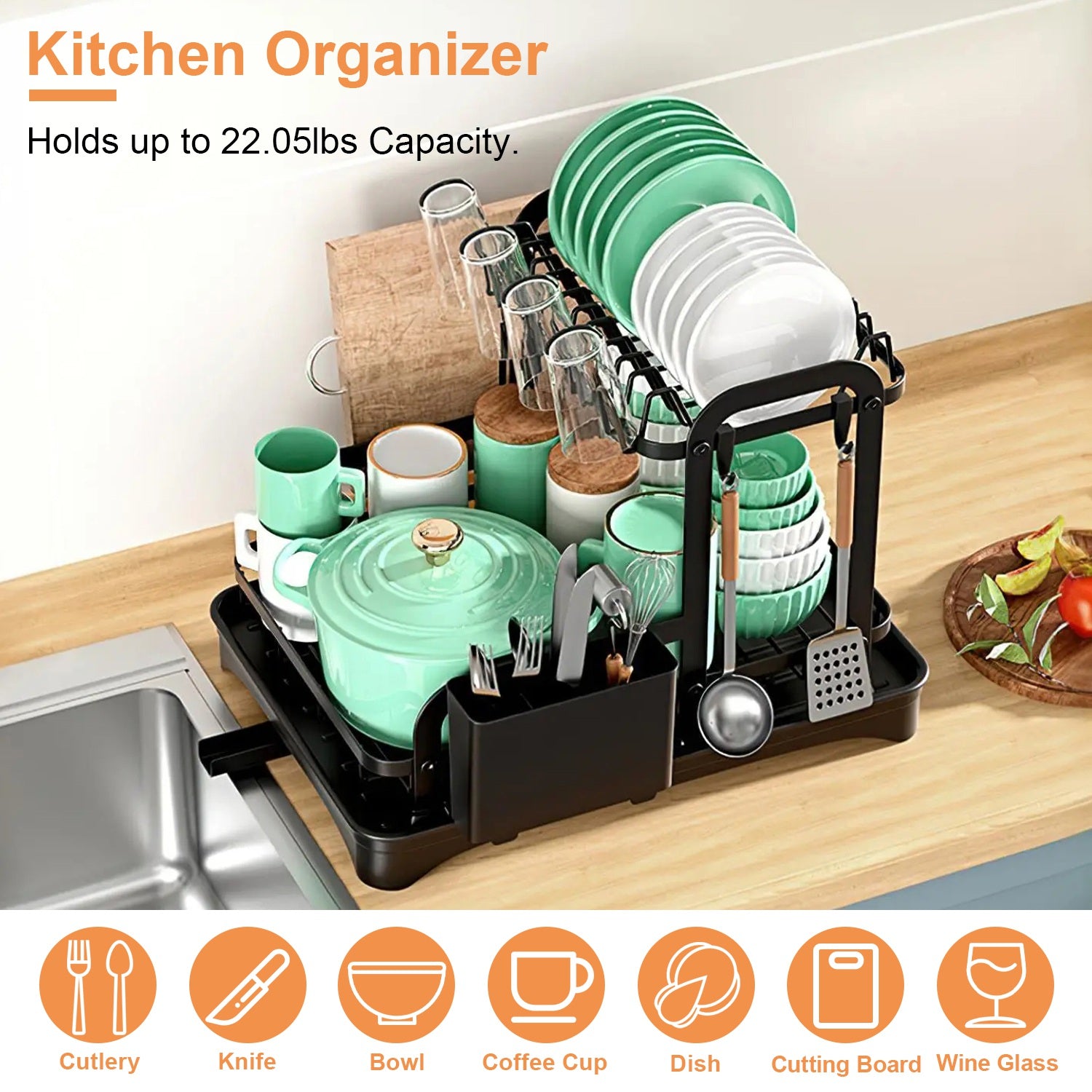 1Pc  2-Tier Dish Drying Rack For Kitchen Counter Space Saving Rustproof Dish Rack With Drainboard Detachable Kitchen Drainer Organizer Set With Utensil Holder Bowl Rack Dish Rack Chopping Board Rack
