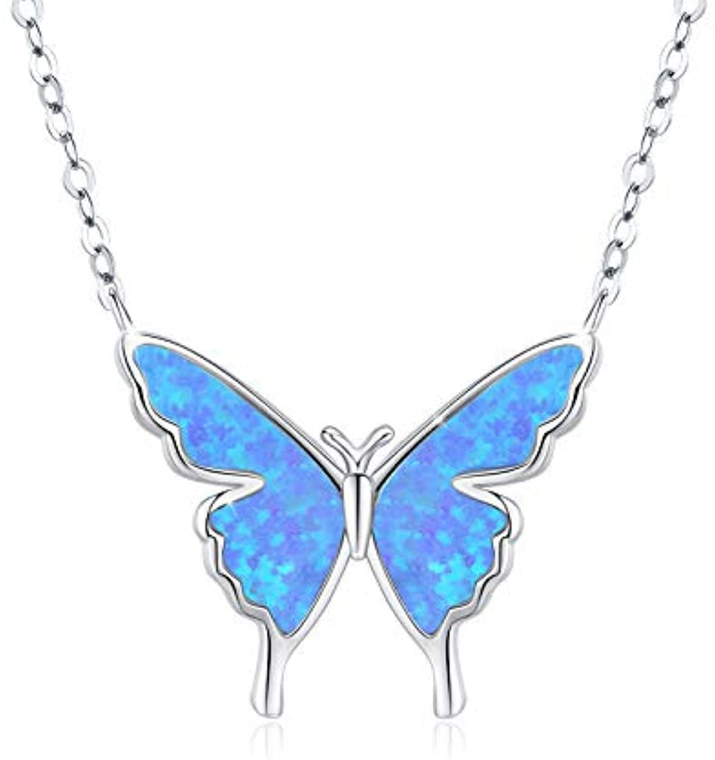 925 Sterling Silver Opal Butterfly Necklace