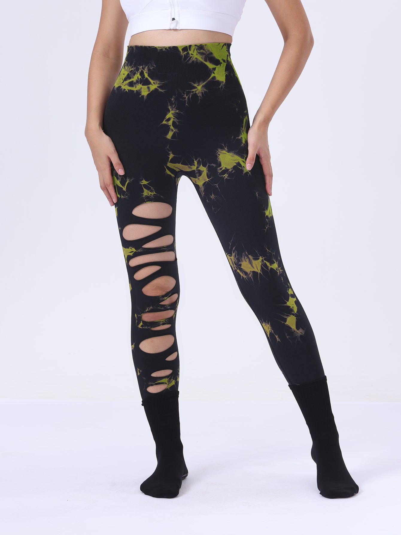 Butt Lifting Yoga Gym Athletic Pants, Hollow Out Tummy Control Sports Leggings Tie Dye Running Pants