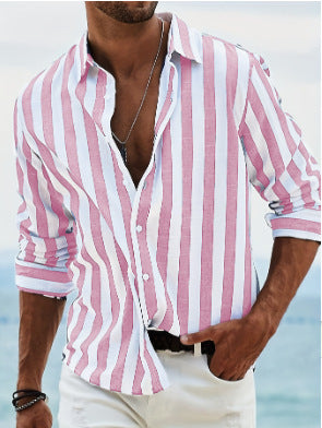 Mens Stylish Long-sleeve Striped Button-down Shirt